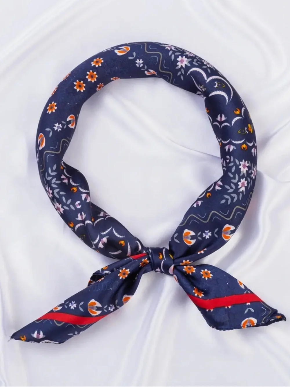 Floral Navy Silk-Look Neck Scarf